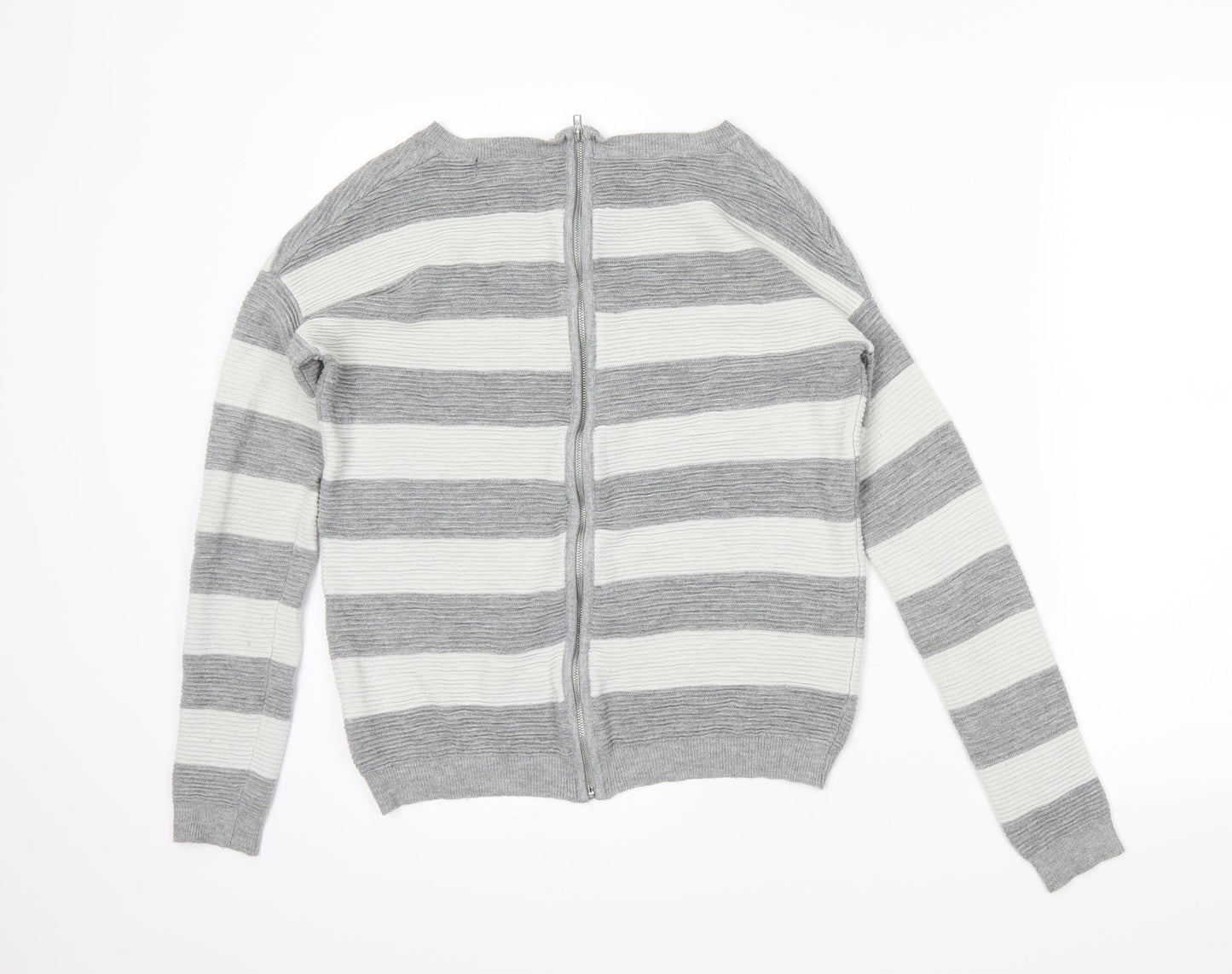 NEXT Womens Grey Striped  Full Zip Jumper Size 8