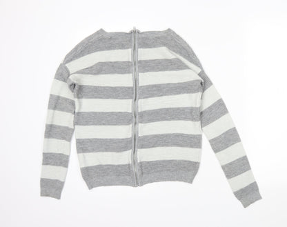 Preloved NEXT Womens Grey Striped  Full Zip Jumper Size 8 - Back