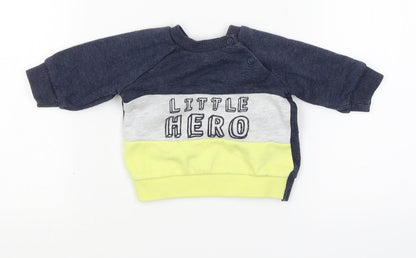 Preloved F&F Boys Grey Colourblock  Pullover Jumper Size 0-3 Months  - Little Hero - Front