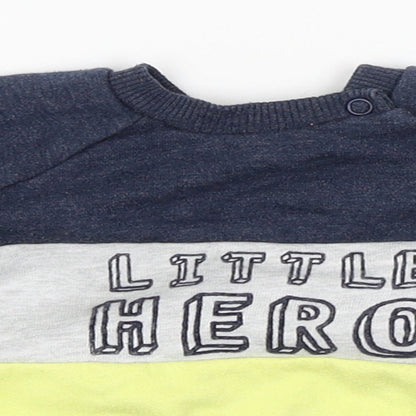 Preloved F&F Boys Grey Colourblock  Pullover Jumper Size 0-3 Months  - Little Hero - Detail