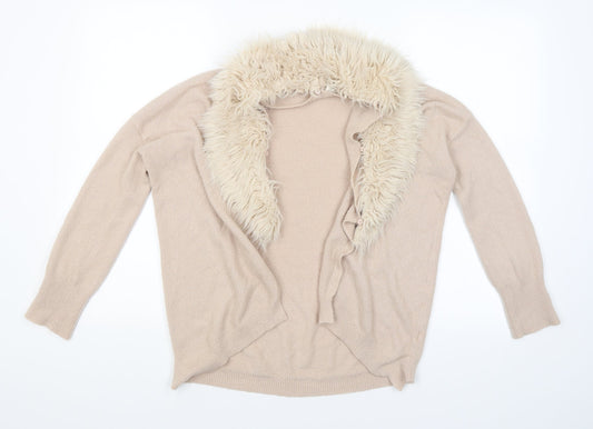 River Island Girls Pink  Knit Cardigan Jumper Size 11-12 Years  - Detachable fur collar`