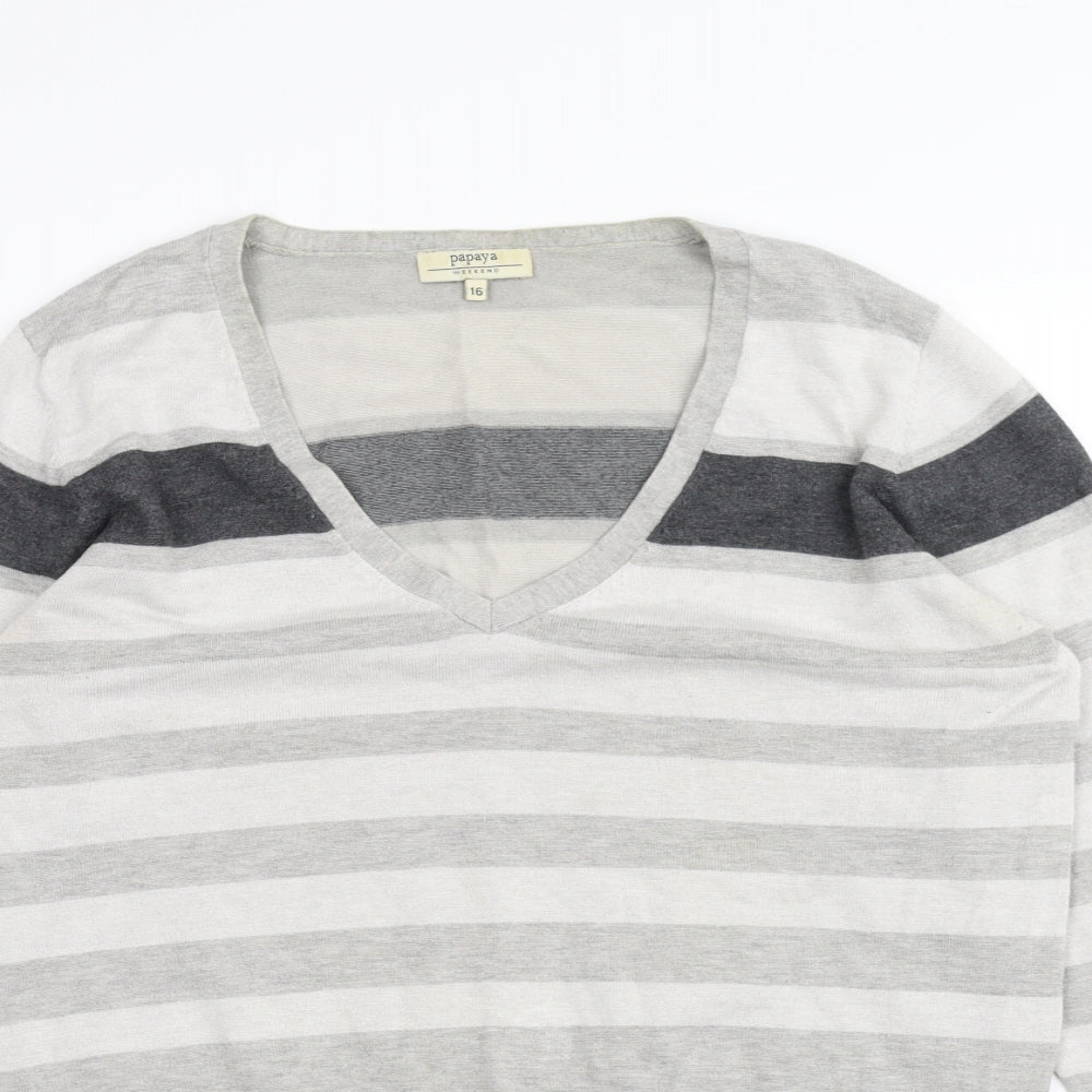 Papaya Womens White Striped  Pullover Jumper Size 16