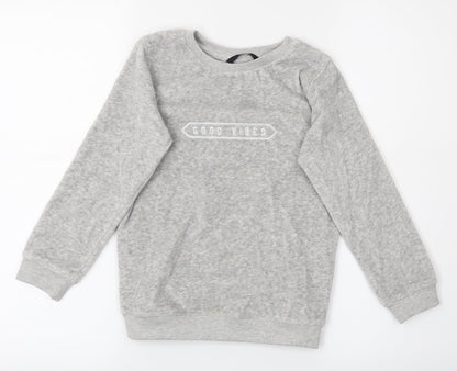 Preloved George Girls Grey   Pullover Jumper Size 6-7 Years  - Good Vibes - Front
