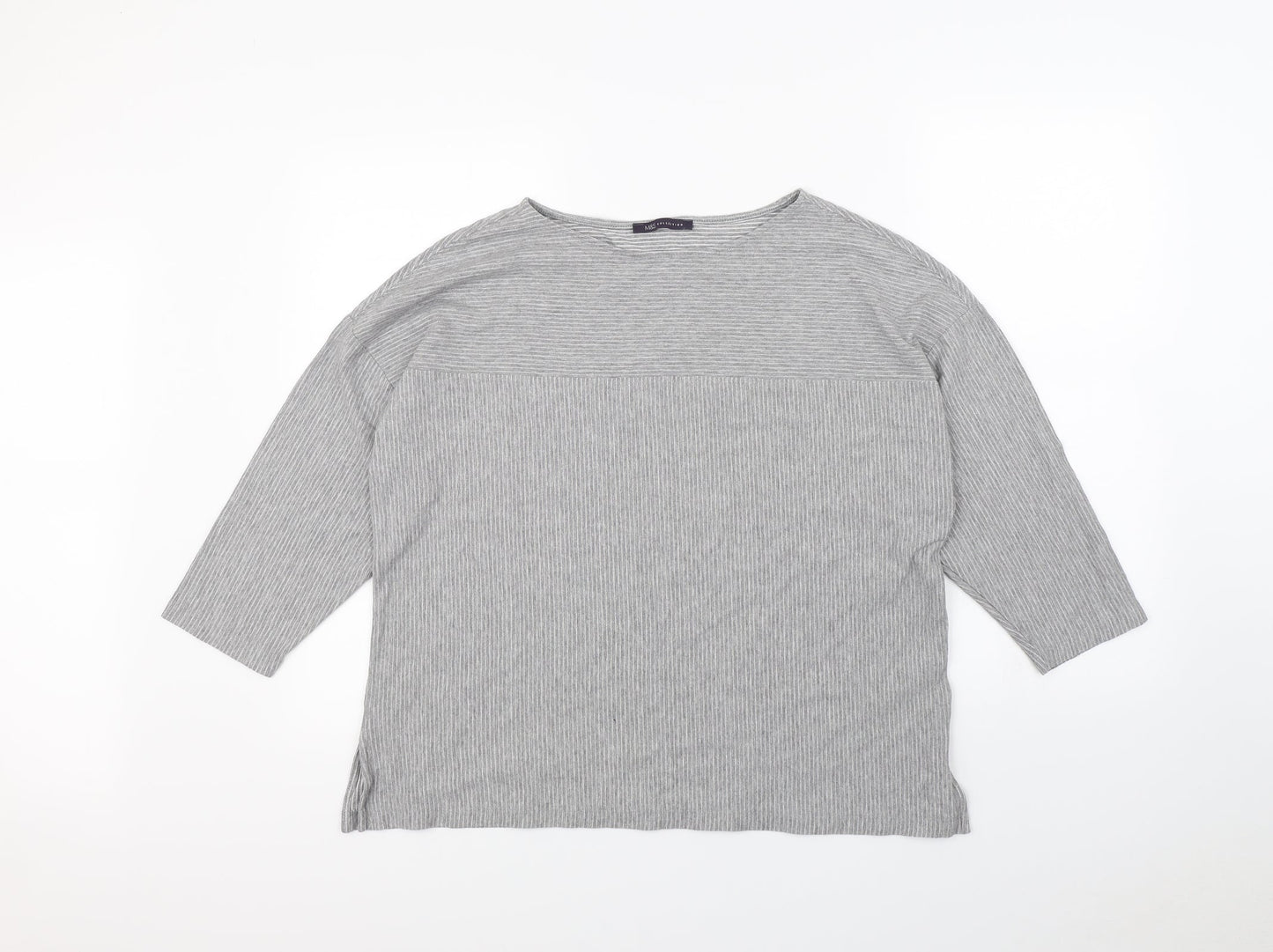 M&s Womens Grey Striped  Pullover Jumper Size 18