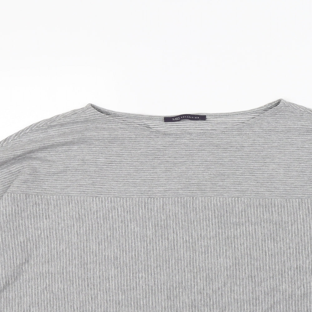 M&s Womens Grey Striped  Pullover Jumper Size 18