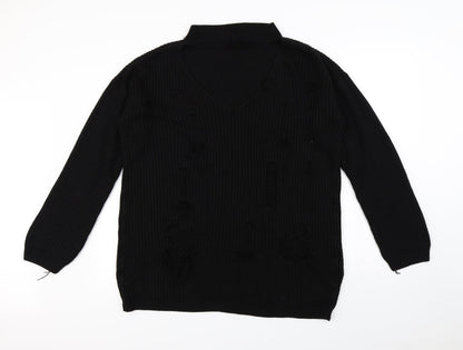 Preloved Misguided   Womens Black   Pullover Jumper Size S  - Distressed - Front