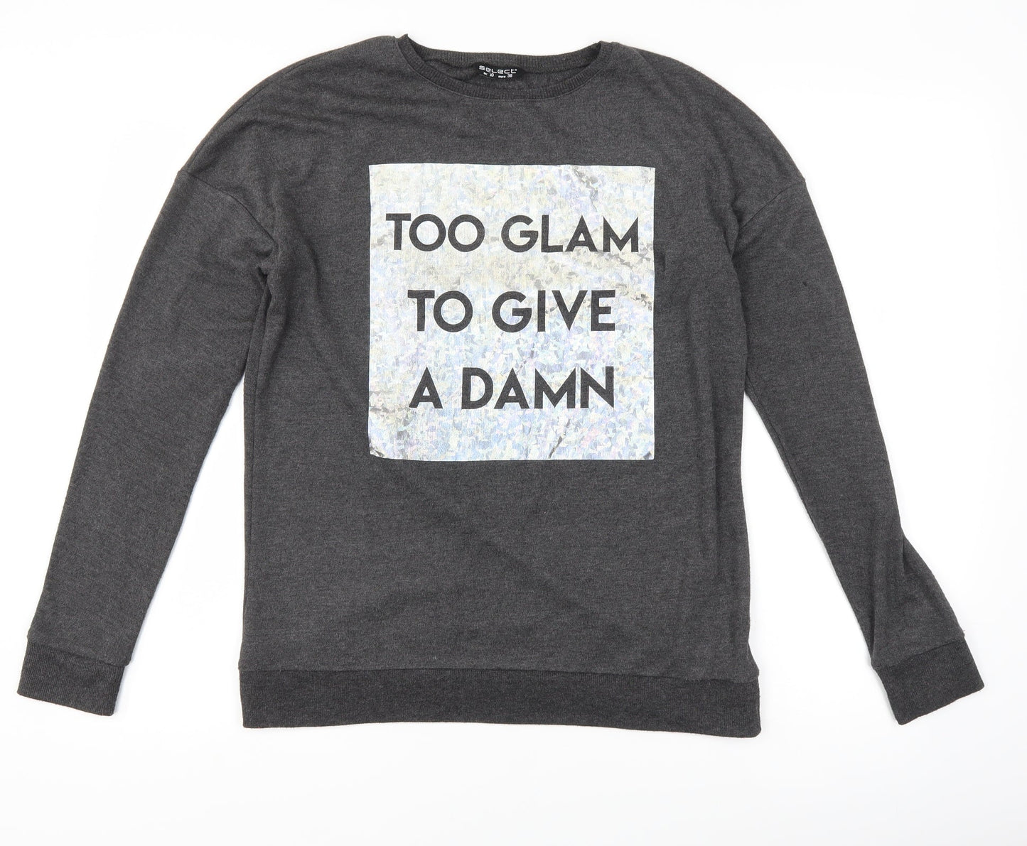 Select Womens Grey   Pullover Sweatshirt Size 10  - slogan