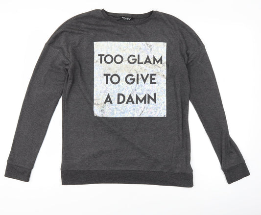 Select Womens Grey   Pullover Sweatshirt Size 10  - slogan