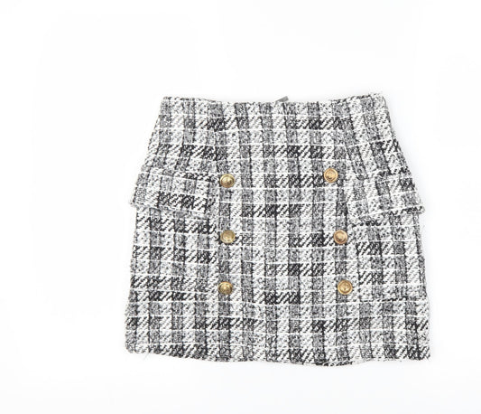 Preworn Womens Black Check  A-Line Skirt Size 26 in