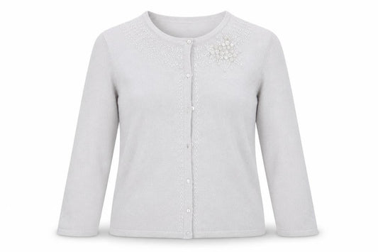 Bonmarché Womens Silver Geometric Knit Cardigan Jumper Size L