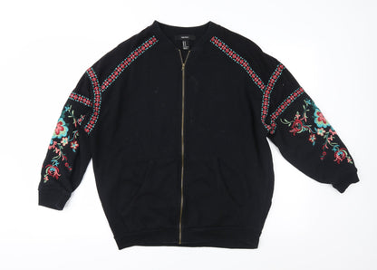 Preloved FOREVER 21 Womens Black Floral  Full Zip Sweatshirt Size M - Front