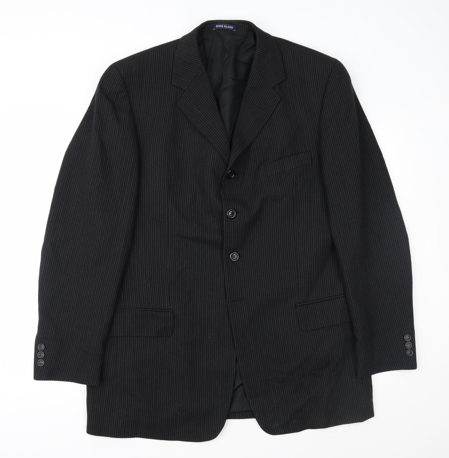 River Island Mens Black Striped  Jacket Suit Jacket Size 42
