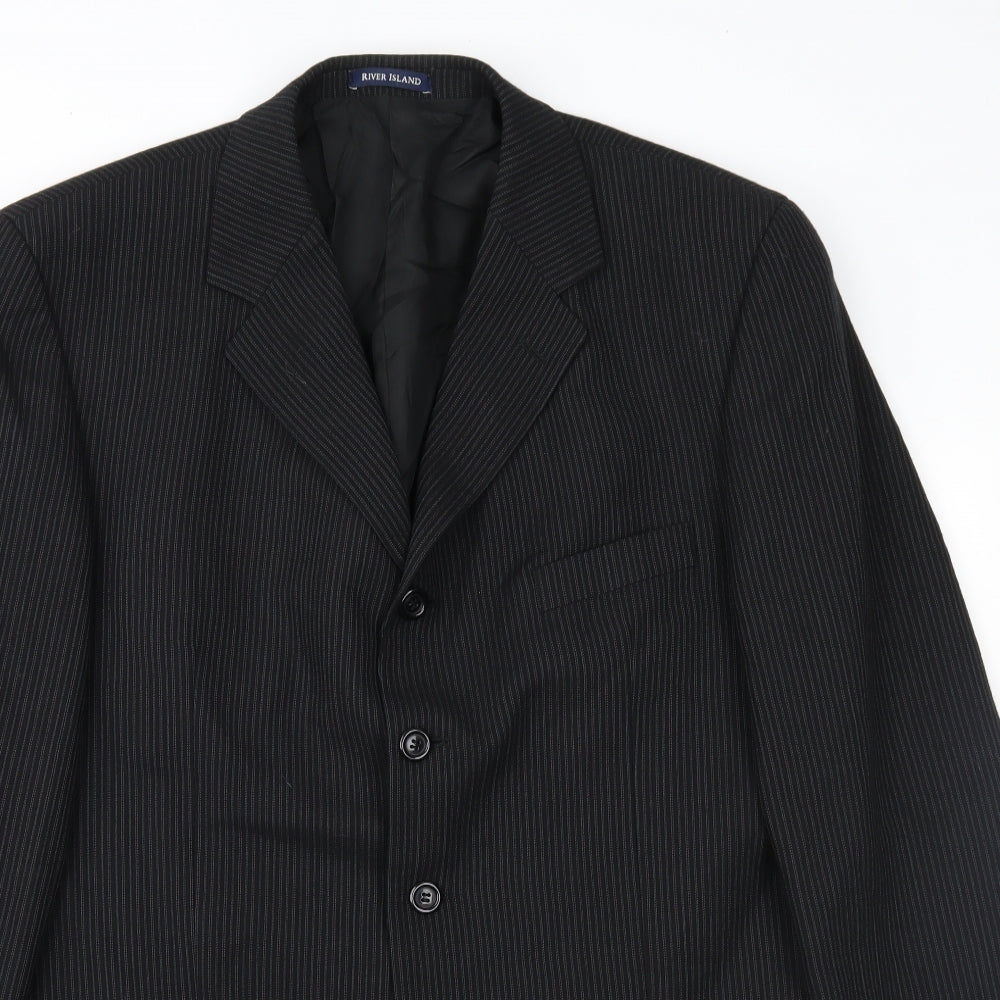 River Island Mens Black Striped  Jacket Suit Jacket Size 42