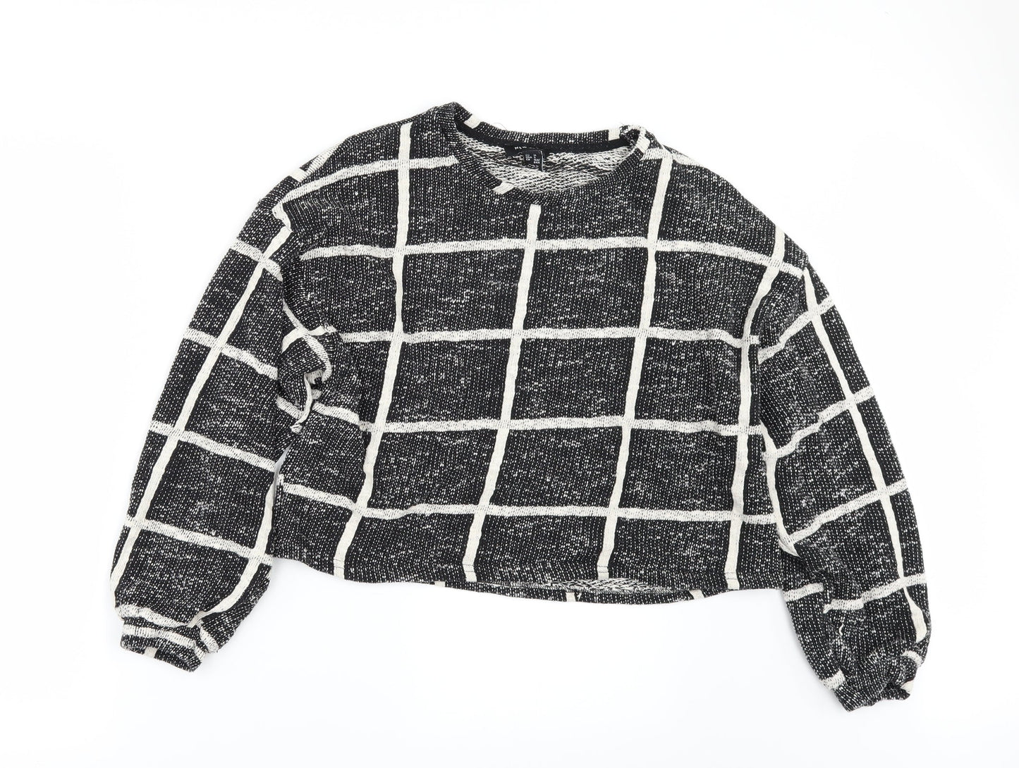 New Look Womens Black Check  Pullover Sweatshirt Size M  - CROPPED