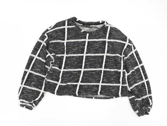 New Look Womens Black Check  Pullover Sweatshirt Size M  - CROPPED