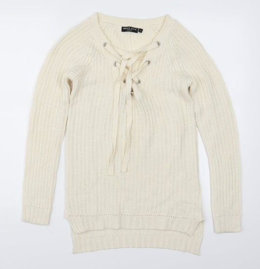 Brave Soul Womens Beige   Pullover Jumper Size 8  - Cream Lace Up
