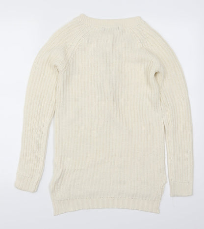 Preloved Brave Soul Womens Beige   Pullover Jumper Size 8  - Cream Lace Up - Back