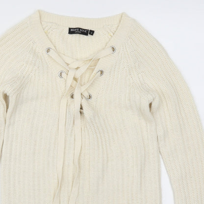 Preloved Brave Soul Womens Beige   Pullover Jumper Size 8  - Cream Lace Up - Detail