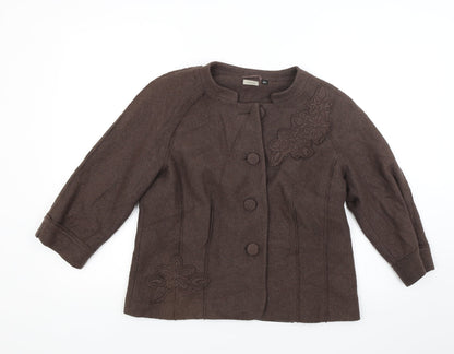 Preloved Coercion Womens Brown  Knit Jacket Blazer Size 14 - Front