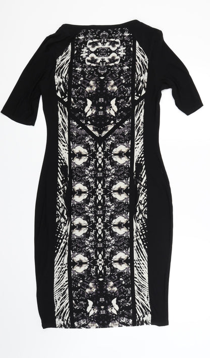 Preloved Marks and Spencer Womens Black Floral  Bodycon  Size 12 - Back