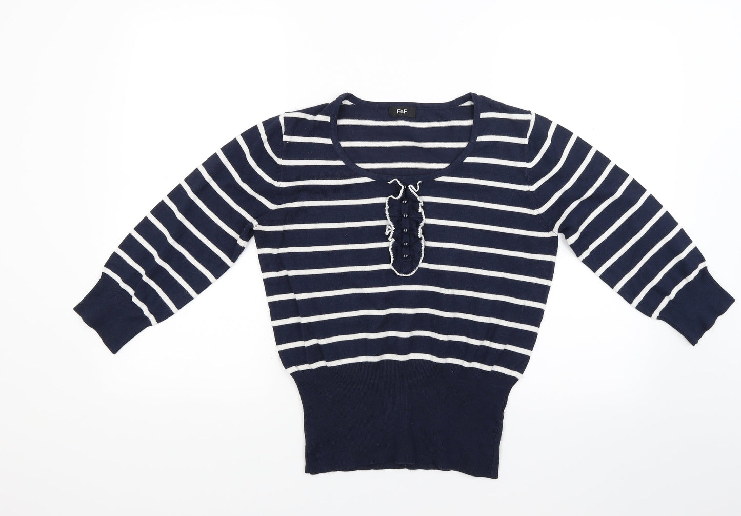 F&F Womens Blue Striped Knit Pullover Jumper Size 14