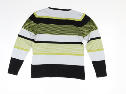 Preloved Text Womens Green Striped Knit Pullover Jumper Size M - Back