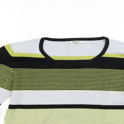 Preloved Text Womens Green Striped Knit Pullover Jumper Size M - Detail