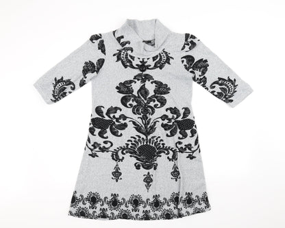 Front view of izabel women’s grey geometric fit & flare, size S