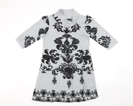 izabel Womens Grey Geometric  Fit & Flare  Size S