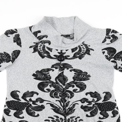 Close-up detail of izabel women’s grey geometric fit & flare, size S