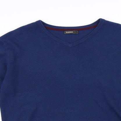 Preloved Peacocks Mens Blue   Pullover Jumper Size L - Detail