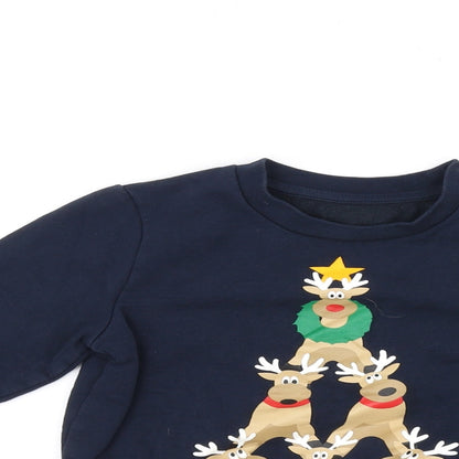 Preloved Lilly & Dan Girls Blue   Pullover Jumper Size 7-8 Years  - Raindeer - Detail