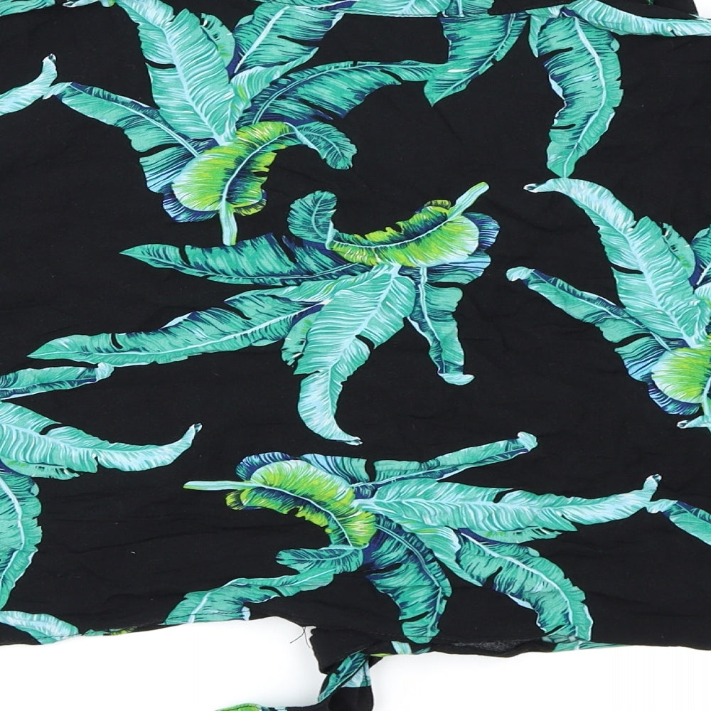 Brave Soul Womens Black Floral  Wrap Button-Up Size L