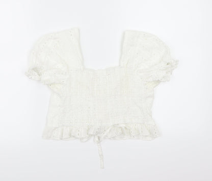 Preloved ROMWE Womens White   Cropped Blouse Size L - Back
