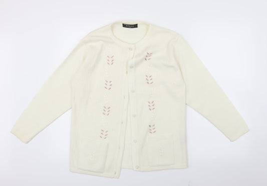 Sanco Womens White  Knit Cardigan Jumper Size L