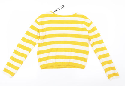 Preloved H&M Girls Yellow Striped Knit Pullover Jumper Size 15 Years - Front