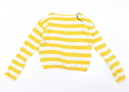 Preloved H&M Girls Yellow Striped Knit Pullover Jumper Size 15 Years - Back