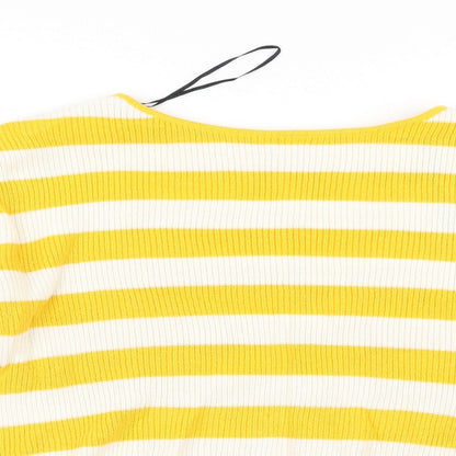 Preloved H&M Girls Yellow Striped Knit Pullover Jumper Size 15 Years - Detail