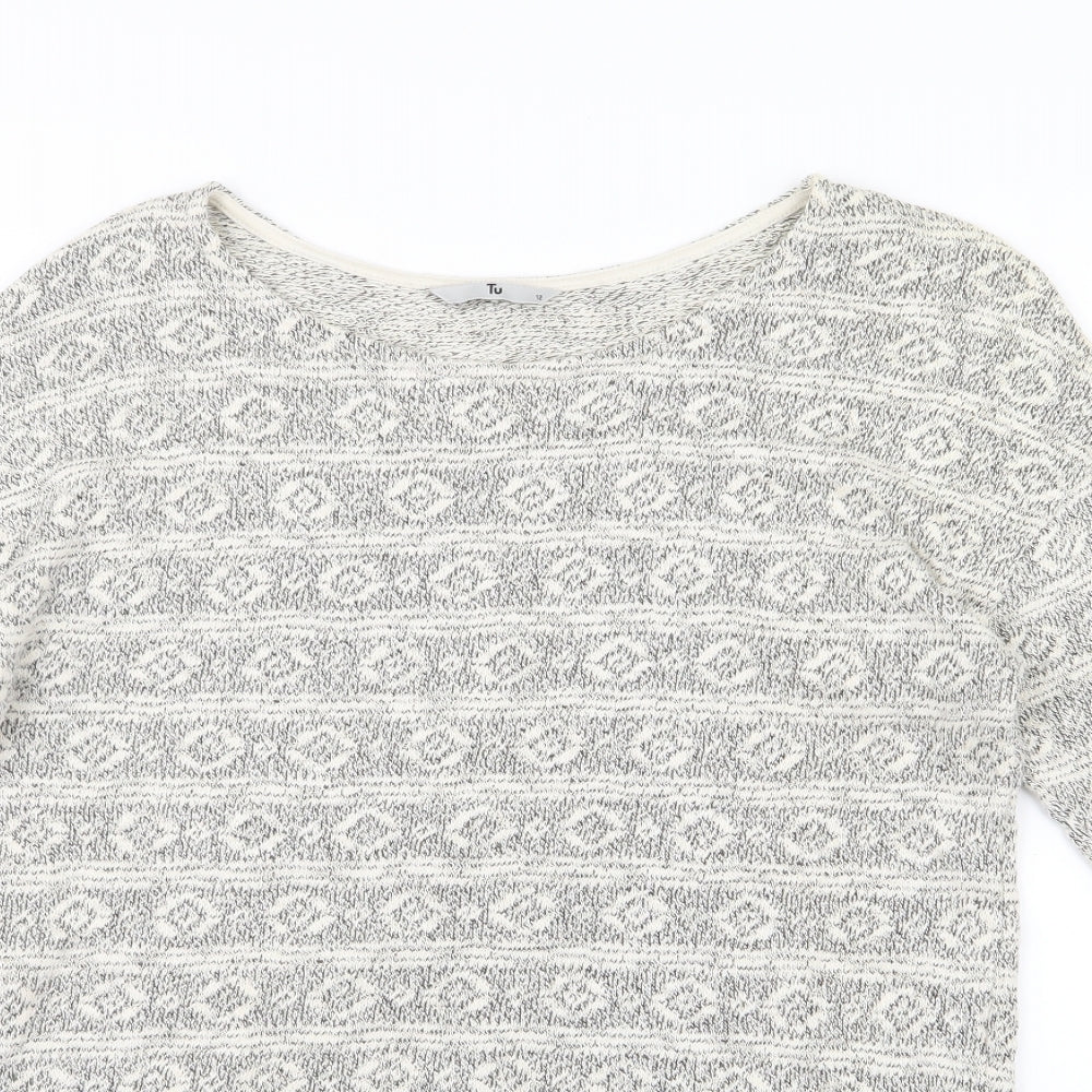 TU Womens Grey Geometric Knit Pullover Jumper Size 12