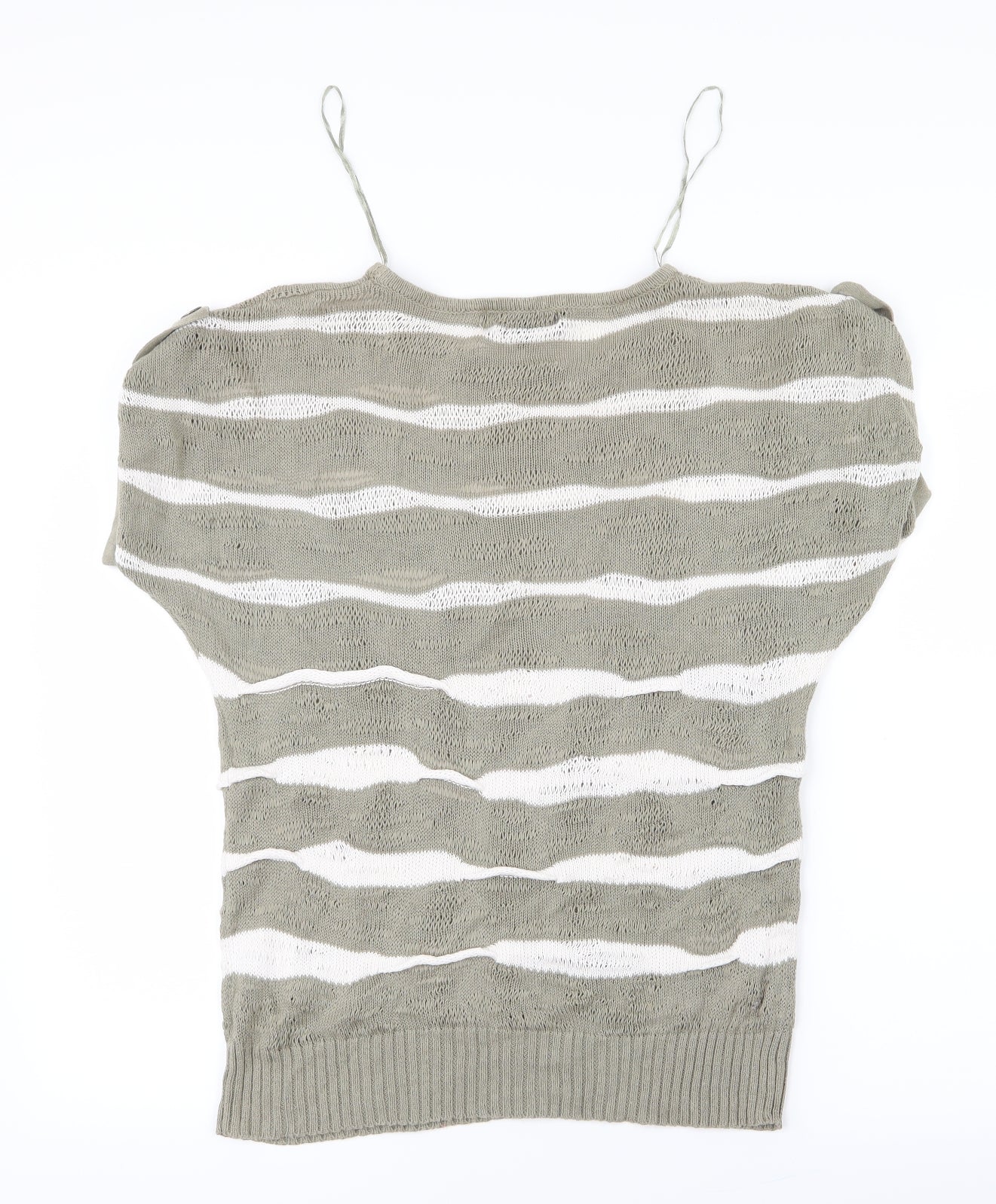 Femme Womens Green Striped Knit Basic T-Shirt Size M