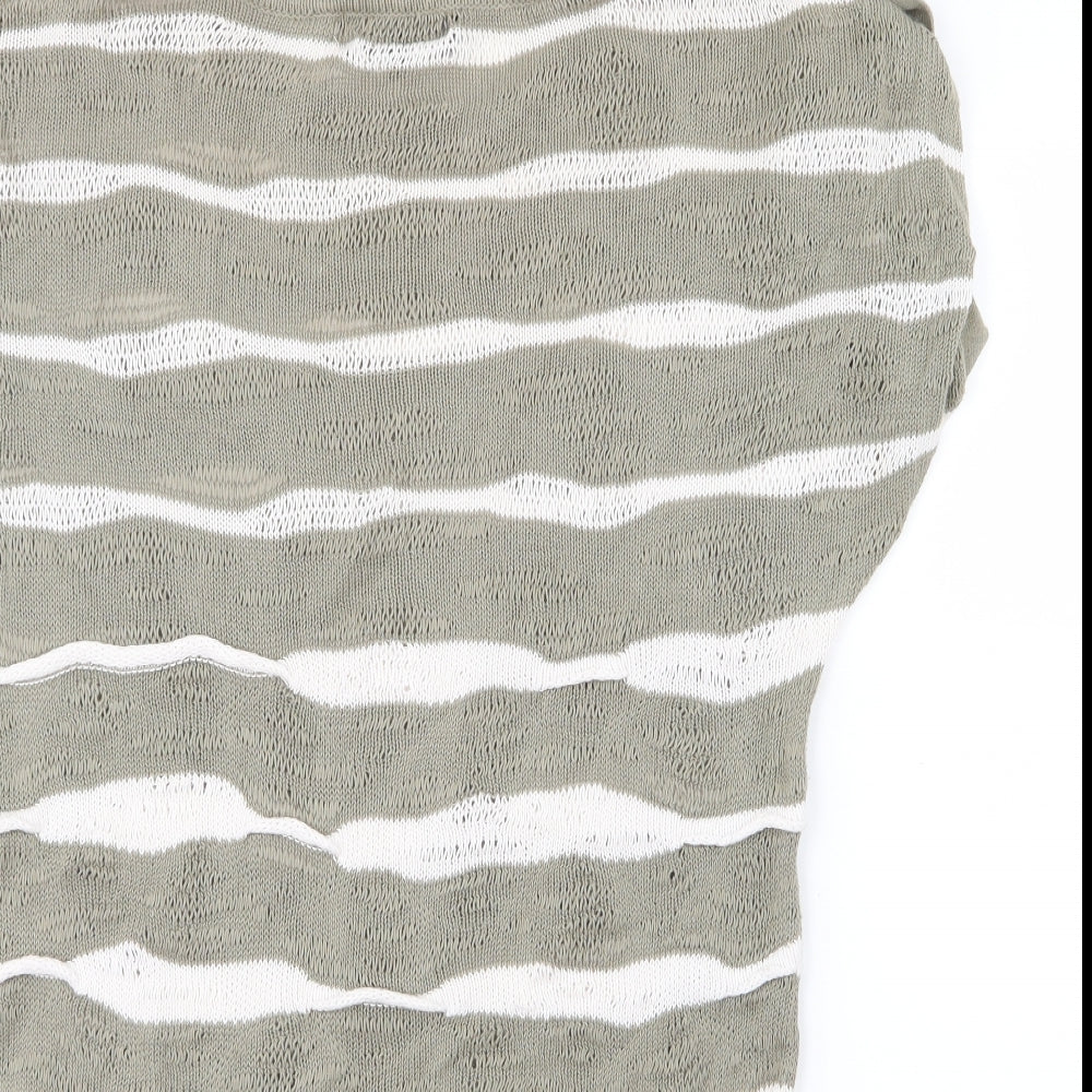Femme Womens Green Striped Knit Basic T-Shirt Size M