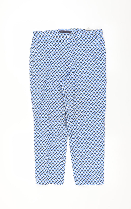 Marks and Spencer Womens Blue Geometric  Trousers  Size 10 L22 in - short Leg