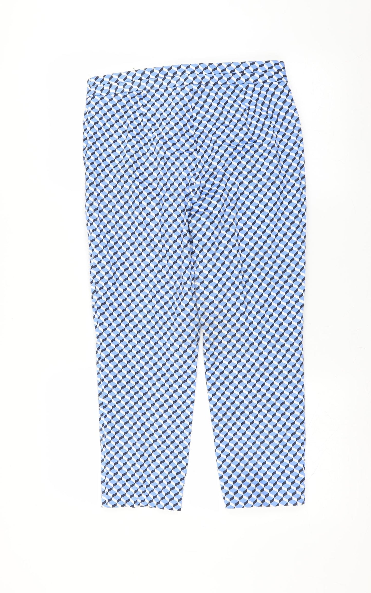 Marks and Spencer Womens Blue Geometric  Trousers  Size 10 L22 in - short Leg