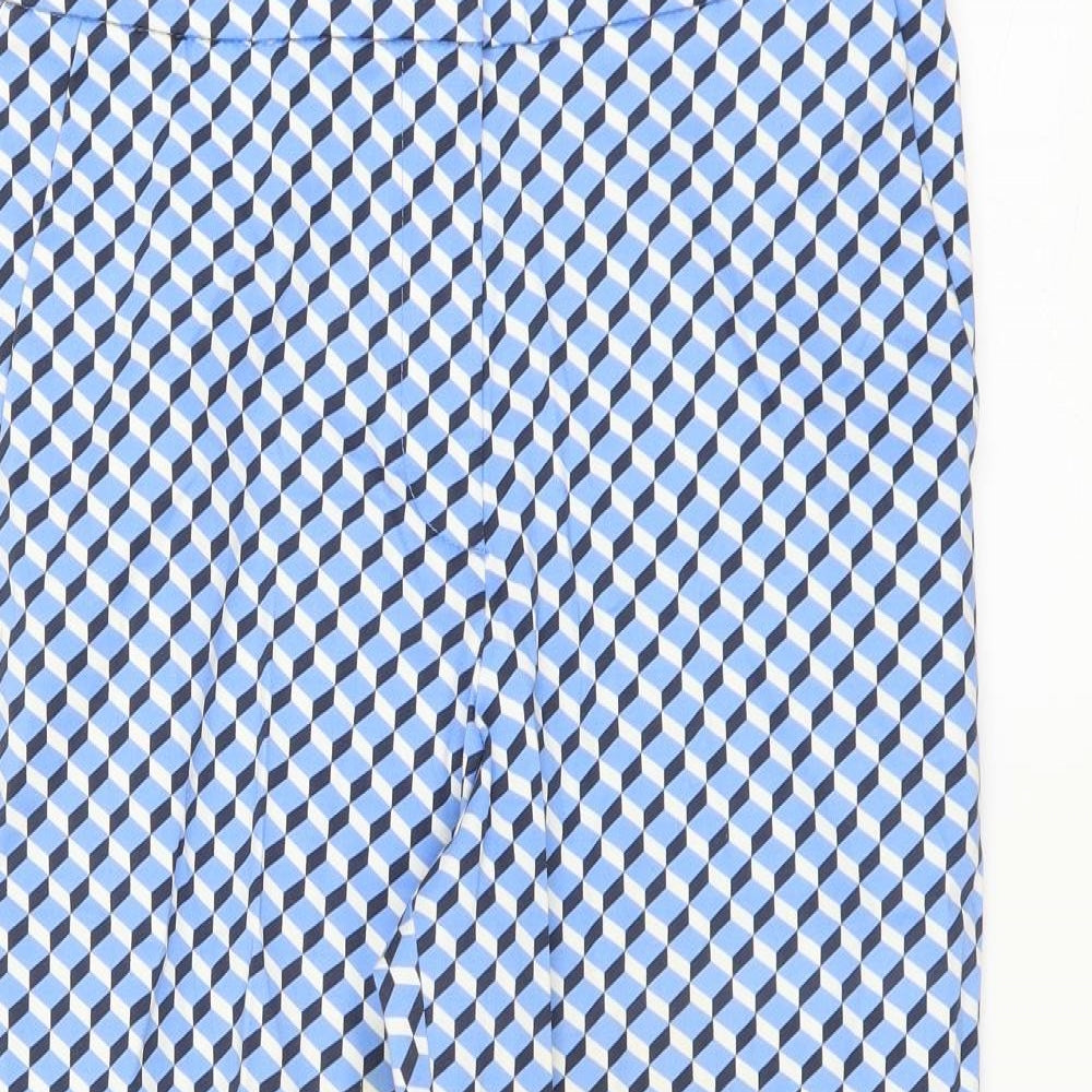 Marks and Spencer Womens Blue Geometric  Trousers  Size 10 L22 in - short Leg