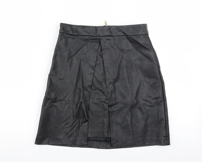 Preloved River Island Womens Black   A-Line Skirt Size 8  - pleated front - Front