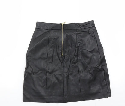 Preloved River Island Womens Black   A-Line Skirt Size 8  - pleated front - Back