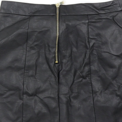 Preloved River Island Womens Black   A-Line Skirt Size 8  - pleated front - Label