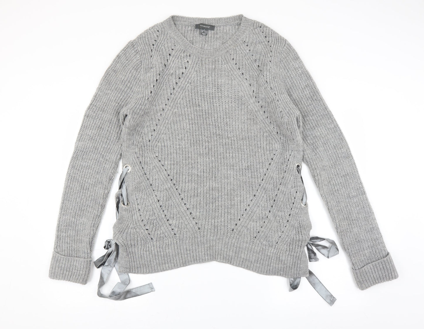 Primark Womens Grey   Pullover Jumper Size M  - tie side detail