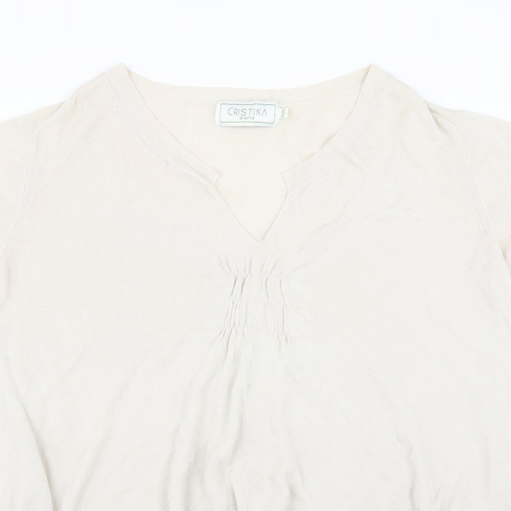 cristina paris Womens Ivory   Basic Blouse Size XL  - sequin hem aysymmetric