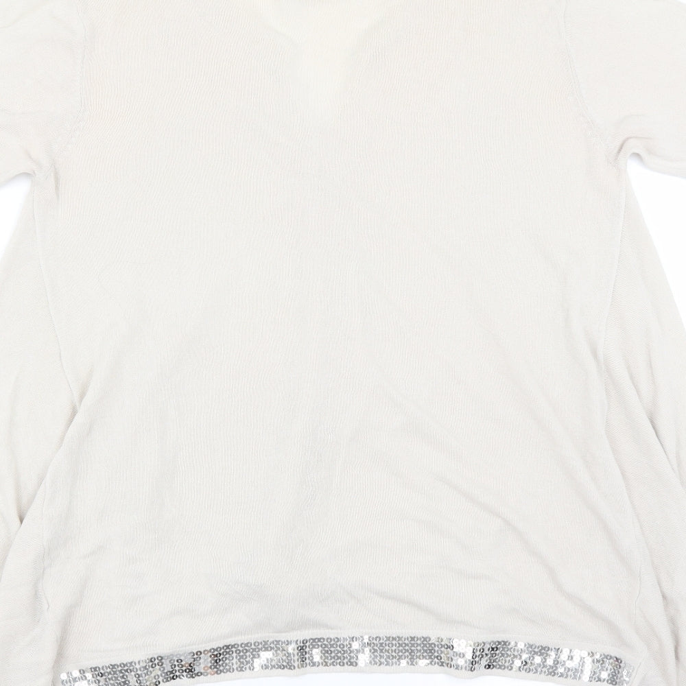 cristina paris Womens Ivory   Basic Blouse Size XL  - sequin hem aysymmetric